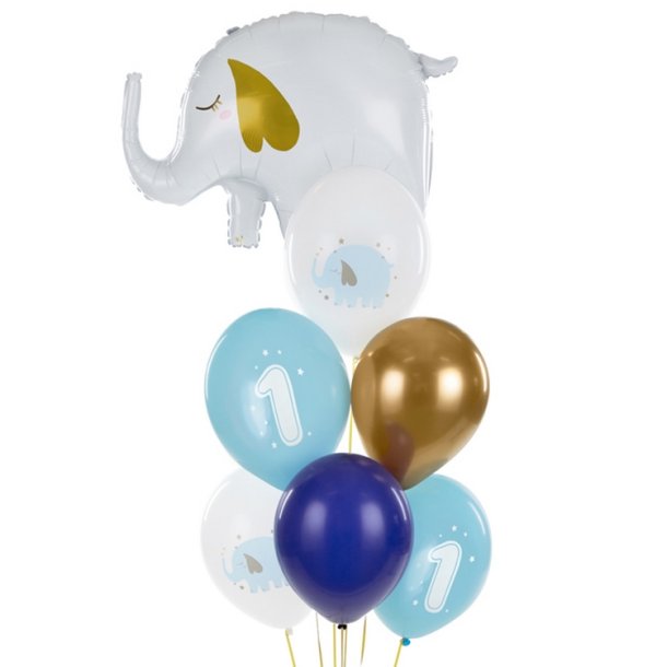 '1' Lysebl- Guld Elefant Ballonst/ 6 Stk.
