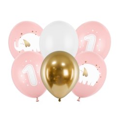 '1' Lyserd - Guld Elefant Ballonst/ 6 Stk.