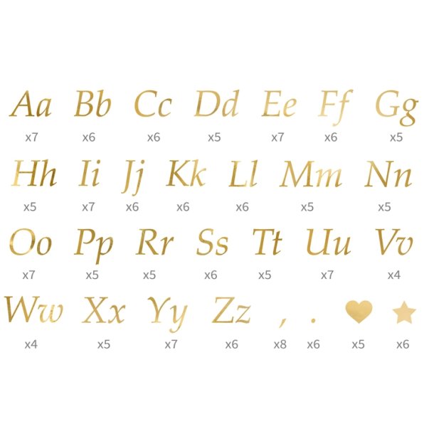 Alfabet Guld Bogstaver/ 5 Ark