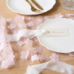 Bordlber Rosa Tyl med Blomster / 26 cm. x 5 m.