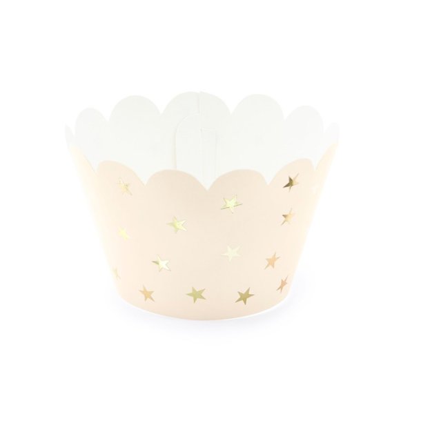 Muffin Krans - Pastel Peach m. Guld Stjerner / 6 stk.