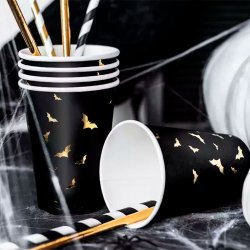 Halloween Kop M. Guld Flagermus / 6 Stk.