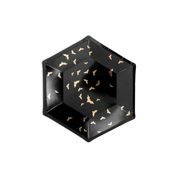 Halloween Tallerken M. Guld Flagermus / 6 Stk.