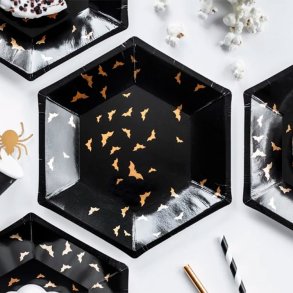 Halloween Tallerken M. Guld Flagermus / 6 Stk.