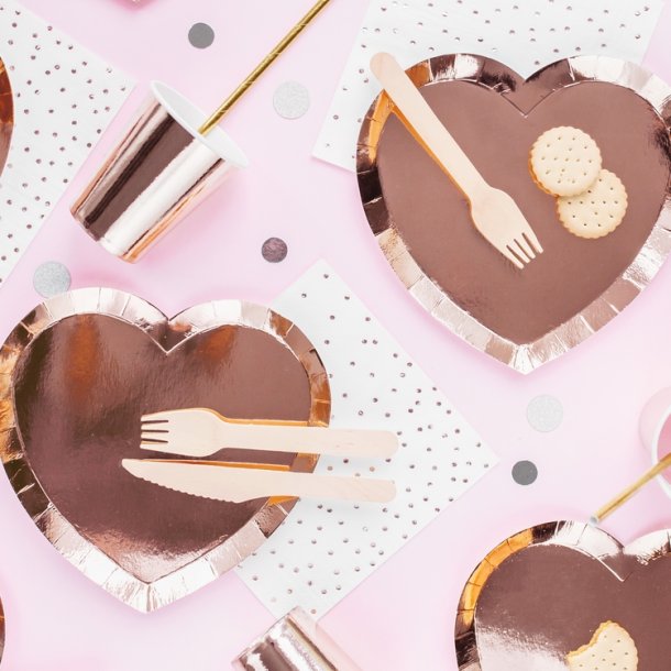 Rosegold Hjerte Tallerkener/ 6 Stk.
