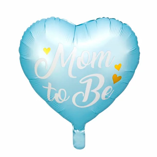 Hjerteformet Folieballon " Mom to Be" / Lysebl 35 cm.
