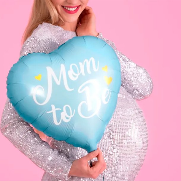 Hjerteformet Folieballon " Mom to Be" / Lysebl 35 cm.