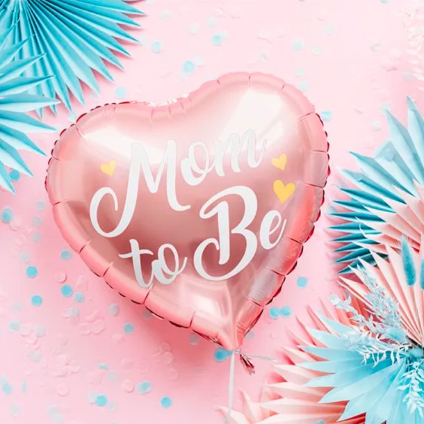 Hjerteformet Folieballon " Mom to Be" / Lyserd 35 cm.