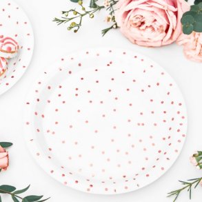 Hvid-Rosegold Dot Tallerkener/ 6 Stk.