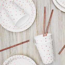 Hvid-Rosegold Dot Papkrus/ 6 Stk.