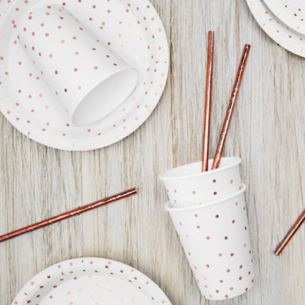 Hvid-Rosegold Dot Papkrus/ 6 Stk.