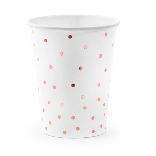 Hvid-Rosegold Dot Papkrus/ 6 Stk.