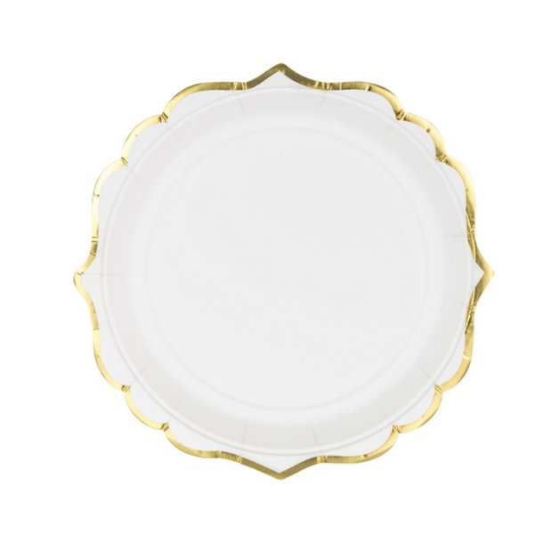 Hvid M. Guldkant Tallerkener 18,5cm / 6 Stk.