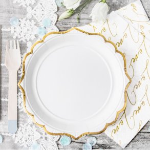 Hvid M. Guldkant Tallerkener 18,5cm / 6 Stk.