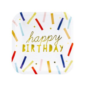 Happy Birthday Konfetti Tallerkener 20 Cm./ 6 Stk.