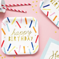 Happy Birthday Konfetti Tallerkener 20 Cm./ 6 Stk.