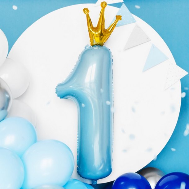 "1" Folieballon M. Krone 90 cm/ lysebl