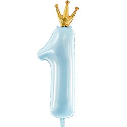 "1" Folieballon M. Krone 90 cm/ lysebl