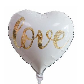 Hjerteformet Folieballon/ Hvid 'Love' 46 cm.