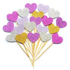 Kagepinde Hjerter/ 10 stk. Lilla Mix