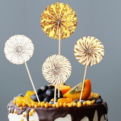 Kagepynt Papir Faner/ 4 Stk. Guld