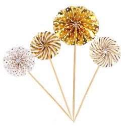 Kagepynt Papir Faner/ 4 Stk. Guld