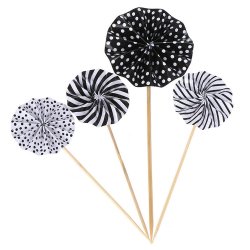 Kagepynt Papir Faner/ 4 Stk. Sort