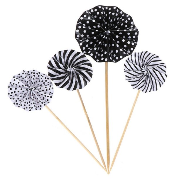 Kagepynt Papir Faner/ 4 Stk. Sort