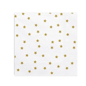 Servietter Hvide M. Guld Stjerner 33x33 Cm./ 20 Stk.