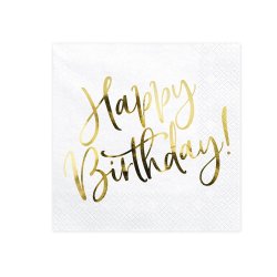 Servietter Guld "Happy Birthday" 33 x 33 Cm/ 20 Stk.