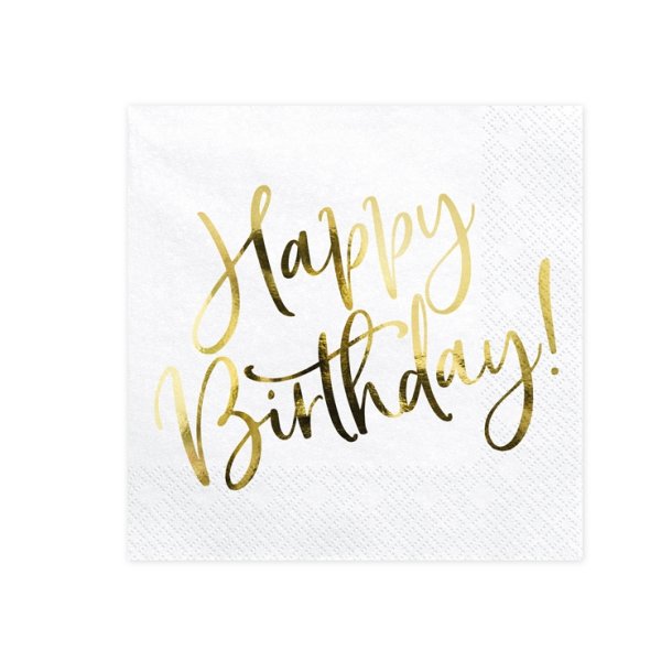 Servietter Guld "Happy Birthday" 33 x 33 Cm/ 20 Stk.