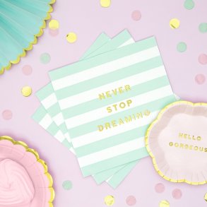 Mint/Hvid Citat Servietter 33x33/ 20 Stk.