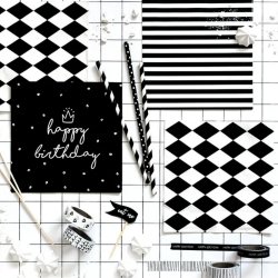 Servietter Sort-Hvid Stribet 33x33 Cm./20 Stk.