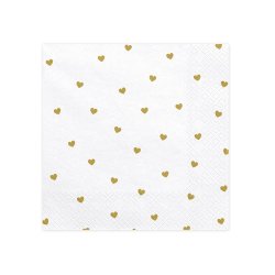 Servietter Hvide M. Guld Hjerter 33x33 Cm./ 20 Stk.