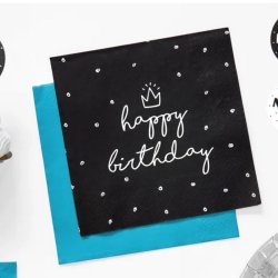 Sort "Happy Birthday" Servietter 33x33 Cm./ 20 Stk.