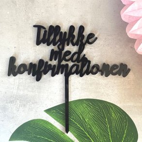 Kagetopper 'Tillykke Med Konfirmationen'/Sort Akryl