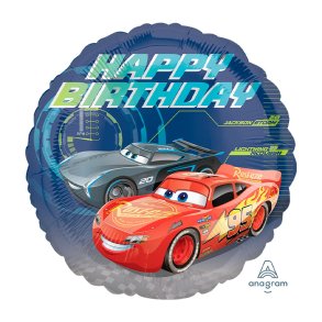 Rund Folieballon 43 cm. / Cars Happy Birthday