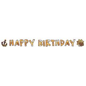 Pirat Happy Birthday Banner / Marine-Guld