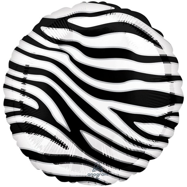 Zebra Print Rund Folieballon 43 cm.
