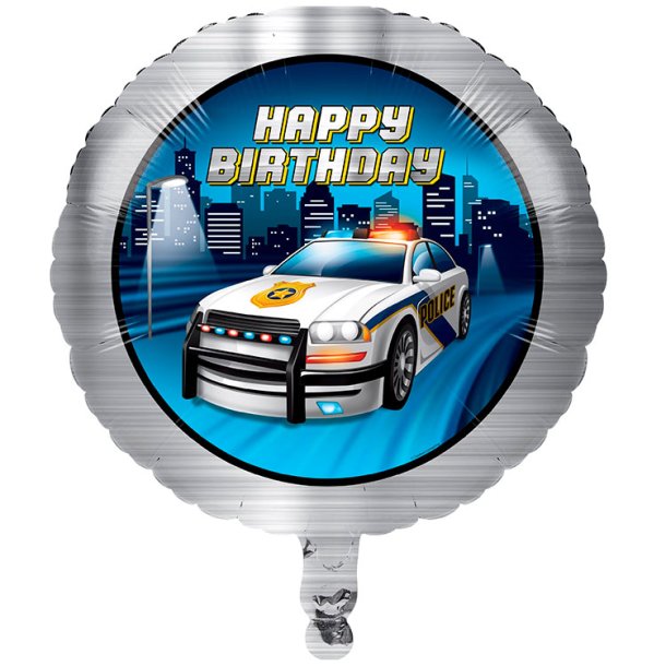 Police Car - Happy Birthday Folieballon 45 cm.