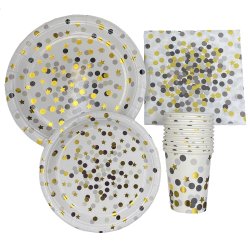 Engangsservice/10 pers. Hvid m. Sort,Guld,Slv