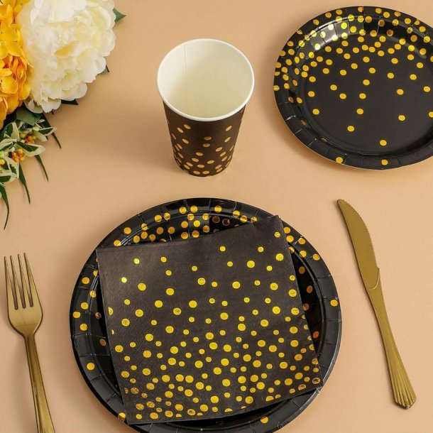 Engangsservice/Storkb 16 pers. Sort/Guld