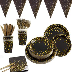 Engangsservice/Storkb 16 pers. Sort/Guld