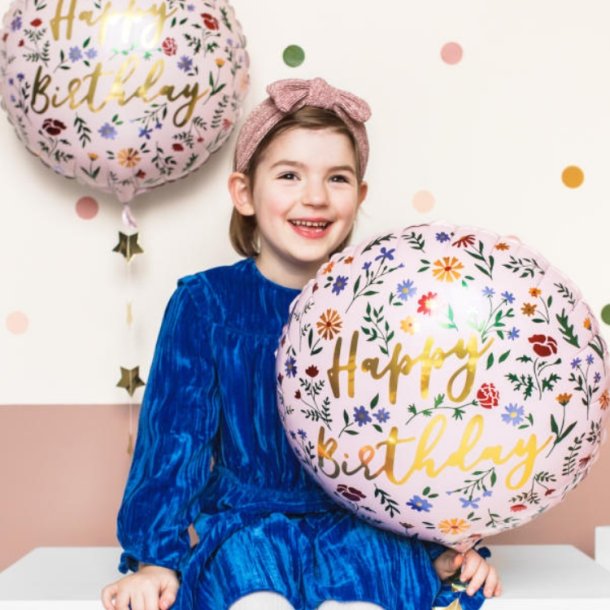 "Happy Birthday" Flower Folieballon/ 35 Cm.