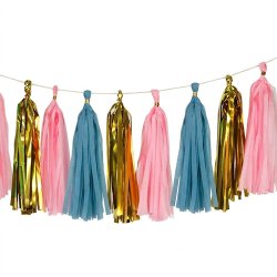 Tassel Guirlande 4 meter- Guld/Bl�/Pink