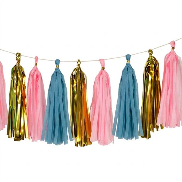 Tassel Guirlande 4 meter- Guld/Bl�/Pink