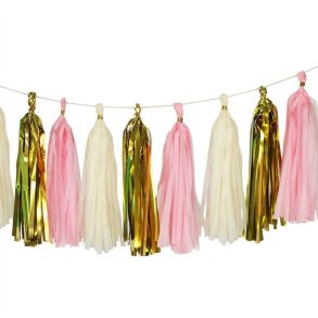 Tassel Guirlande 4 meter- Guld/Creme/Pink