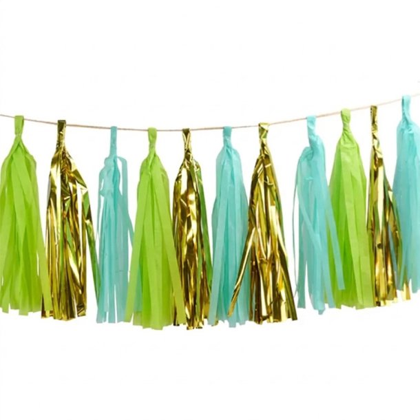 Tassel Guirlande 4 meter- Guld/Lime/Mint