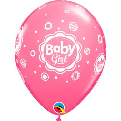  "Baby Girl" Latex Balloner - Rose / 6 stk. 