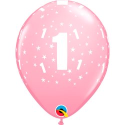 '1' og Stjerner Latex Balloner - Lyserd / 6 stk. 